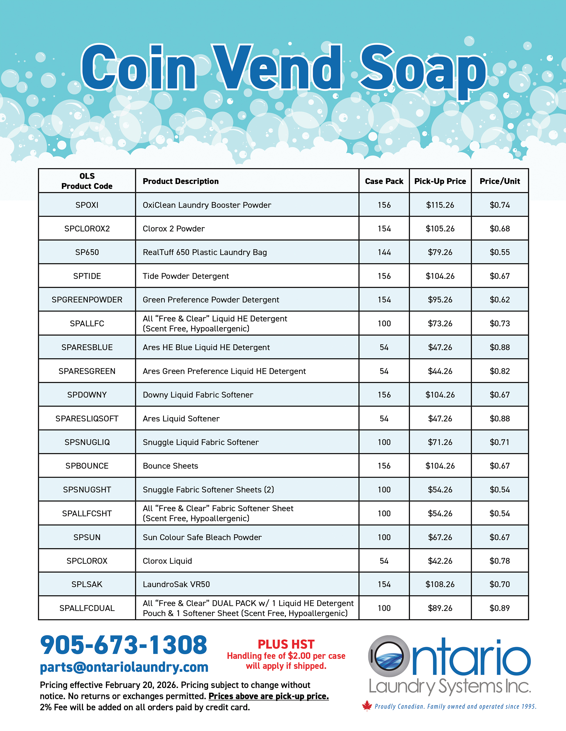 Coin Vend Soap Price List